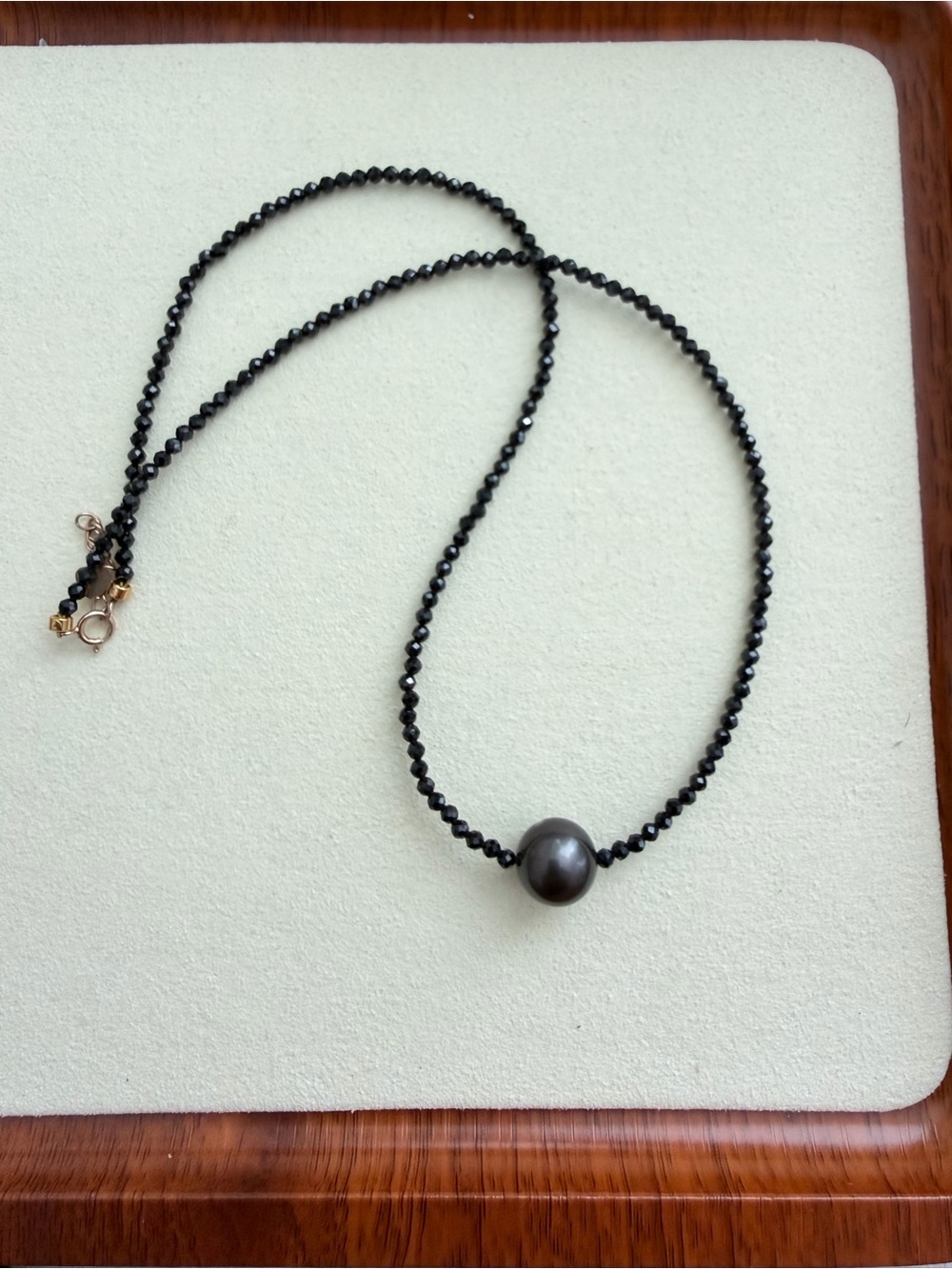 11mm Genuine Tahitian Black Pearl Necklace | Black Spinel & S925 Silver